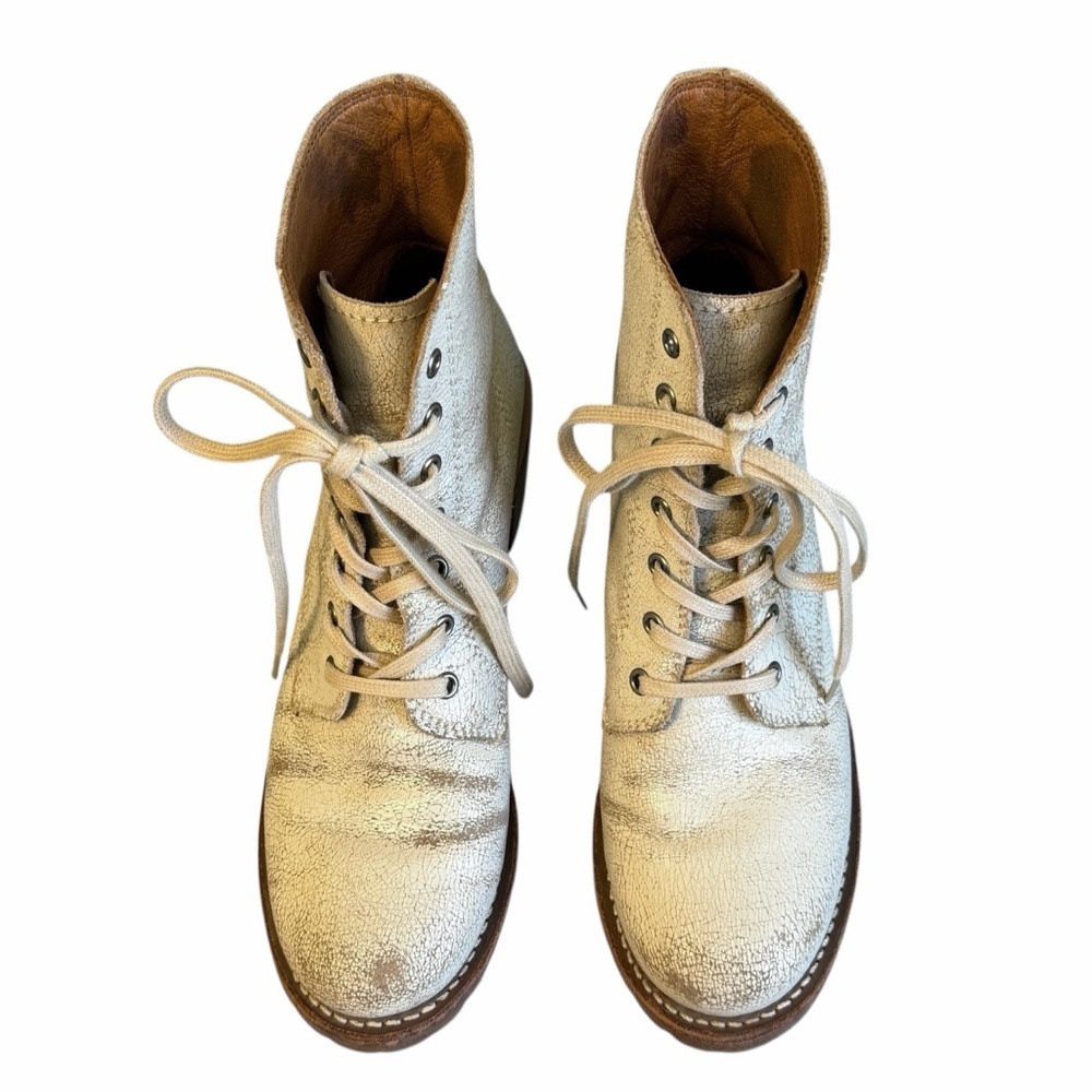 Frye Sabrina 6G Lace Up Leather Combat Boots Distressed White Size 8 #2107 - Picture 2 of 7